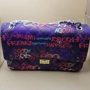 Vibrant Purple Graffiti Quilted Shoulder Bag